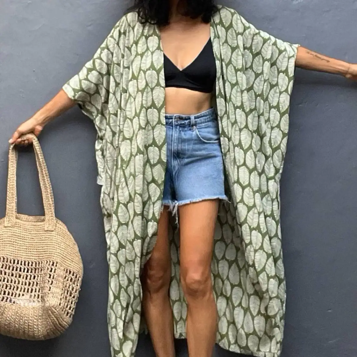 leaf-print-bikini-cover-up-ladies'-summer-vacation-sunscreen-open-cardigan-women's-fashion-protective-clothing-accessories