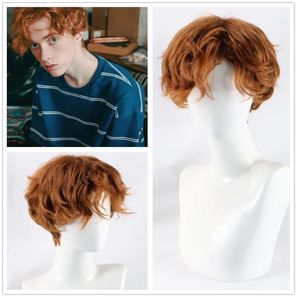 Peluca ondulada corta roja para hombres jóvenes, Ron red cosplay hair, naranja, disfraces de pelo corto