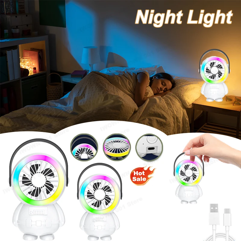 

New 2025 Handheld Spaceman RGB Colorful Small Fan English Version Lightweight Portable Cute Mini night light lamp