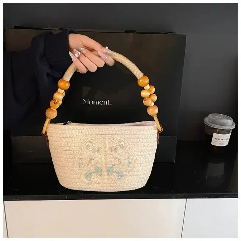 

Fabric Embroidery Fashion Top-Handle Bags Spring Beading 2025 Hot Sale Bags for Women Hollow Exquisite Women's Handbags