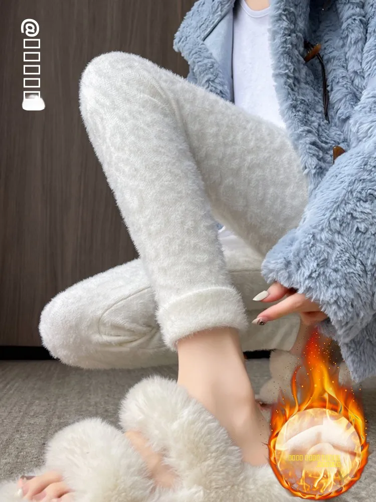 

Женские утепленные леггинсы с высокой талией из искусственного меха кролика, повседневные, облегающие, осенне-зимние, новые, комфортные брюки