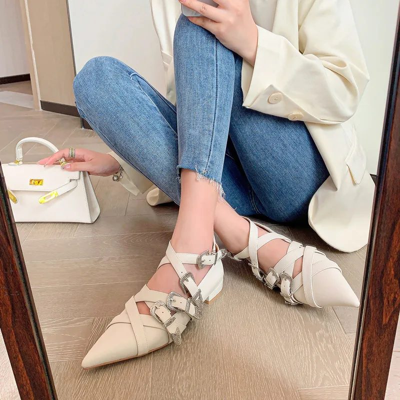 

Women's Edgy Gothic Flats - Handcrafted Genuine Leather, Pointed Toe & Crisscross Lace-Up