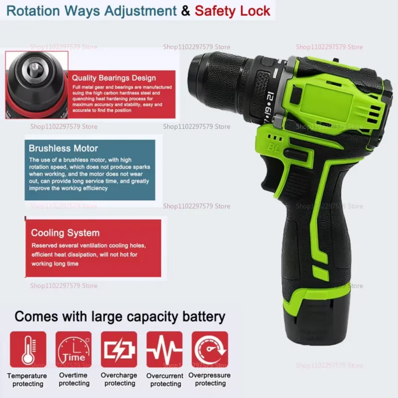 18 V 2-in-1-Lithium-Bohrmaschine und elektrischer Schraubendreher, bürstenloser Motor, 45 Nm Drehmoment, kabelloses Multifunktions-Heimwerkerwerkzeug