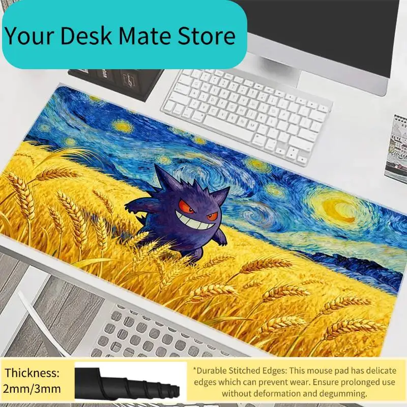 Pikachu Starry Night Van Gogh Gaming-Mauspad, wasserdichte, rutschfeste Schreibtischunterlage