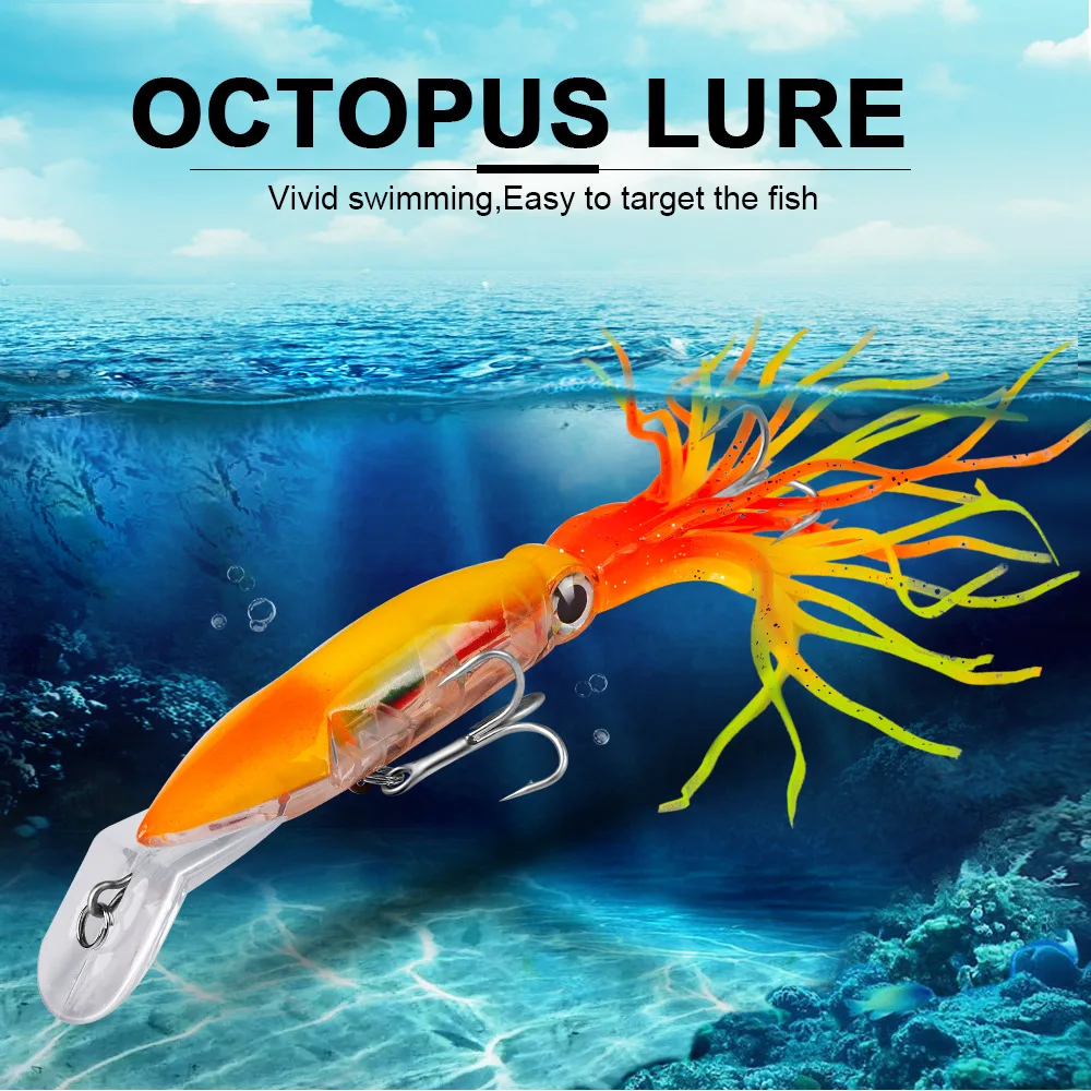 Sea Fishing Long Casting Big Octopus Squid Road Runner Bait Fresh Sea Water Plastic Fishing Bait Fake Bait Flashy Realistic