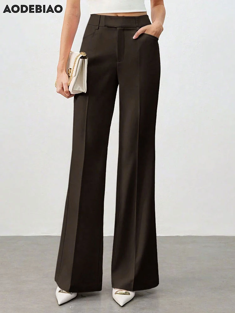 

AODEBIAO женские широкие джинсы, летние сексуальные тонкие офисные брюки, готические однотонные модные повседневные брюки с высокой талией, женские