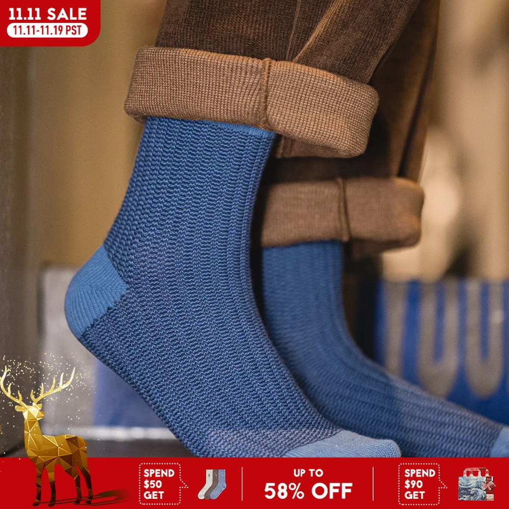 Maden メンズ 1/3/6/9 個レトロコントラストニットミッドカーフソックス通気性太い糸スプライス二本針ロングソックス秋用