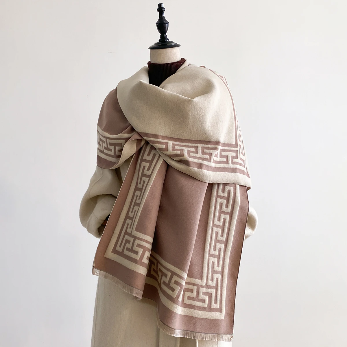Frauen Geometrie Druck Pashmina Schal Warme Kaschmir Schals Luxus Winter Dicke Decke Bufanda Weibliche Wrap Bandana Echarpe Poncho – Detail 14