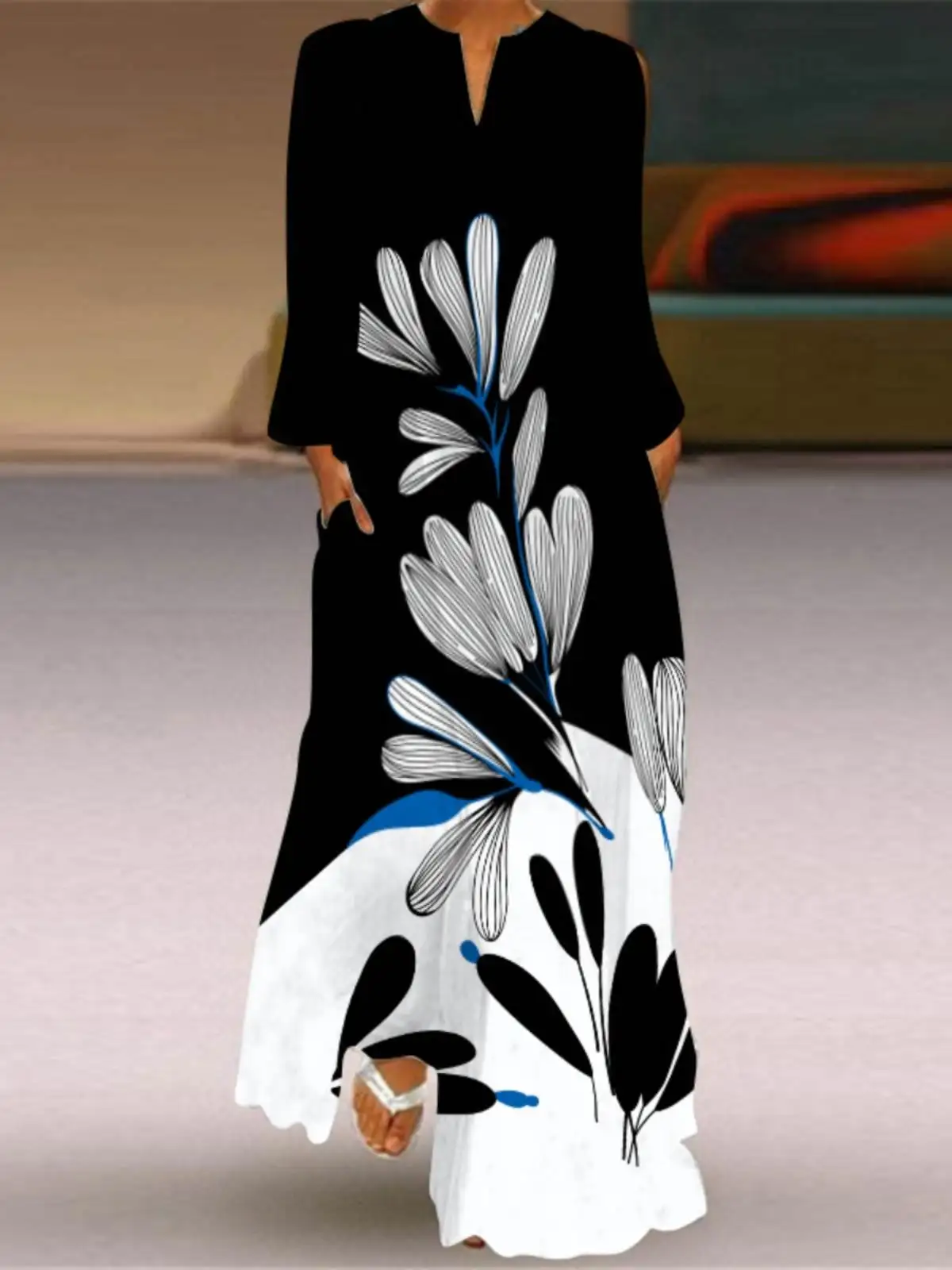 Retro Print Long Dr… - image