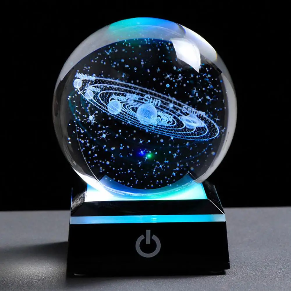 Lampu meja kristal Dekorasi anak-anak, lampu malam Planet Galaxy astronot 3D suasana USB