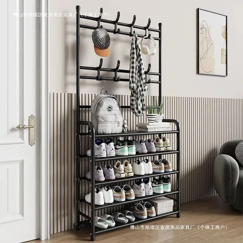 Multifunctional storage shoe cabinet, household coat rack, floor-to-ceiling integrated hanger at the door, simple multi-layer