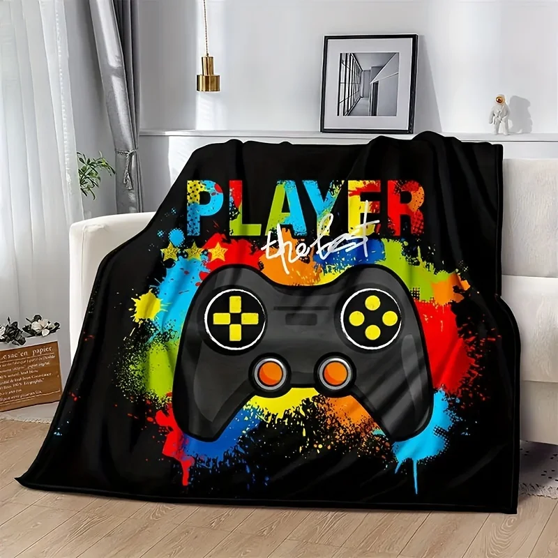 

VIKAMA Gaming Style Gamepad Travel Cover Blanket Colorful Splash Design Living Room Sofa Blanket Comfortable Home Decoration