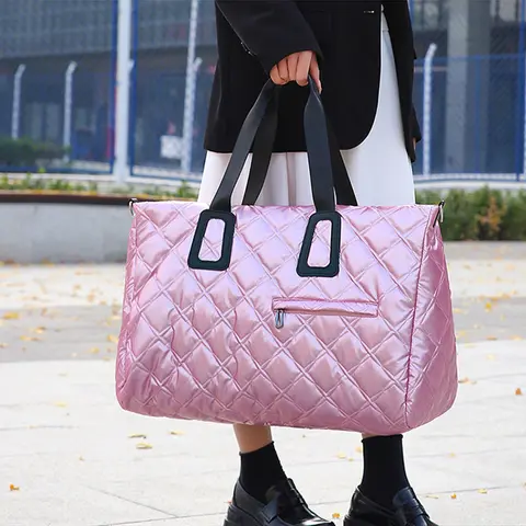 Travel Tote Bag Quilted Plaid Shoulder Duffle Bags Outdoor Camping Shopping Handbag Large Sport Gym Yoga Pack with Wet and Dry