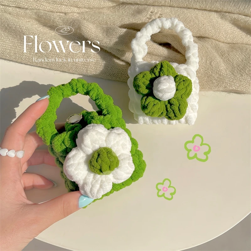 INS – sac à main en peluche tricoté à fleurs, étui pour écouteurs Airpods1/2/3 Pro, écouteurs Bluetooth, housse souple pour écouteurs, 3 boîtes