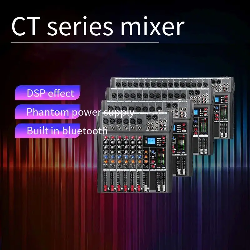 

Аудиомикшер серии CT с 6, 8, 12 и 16 каналами, профессиональное оборудование для настройки звука, фантомное питание 48В.