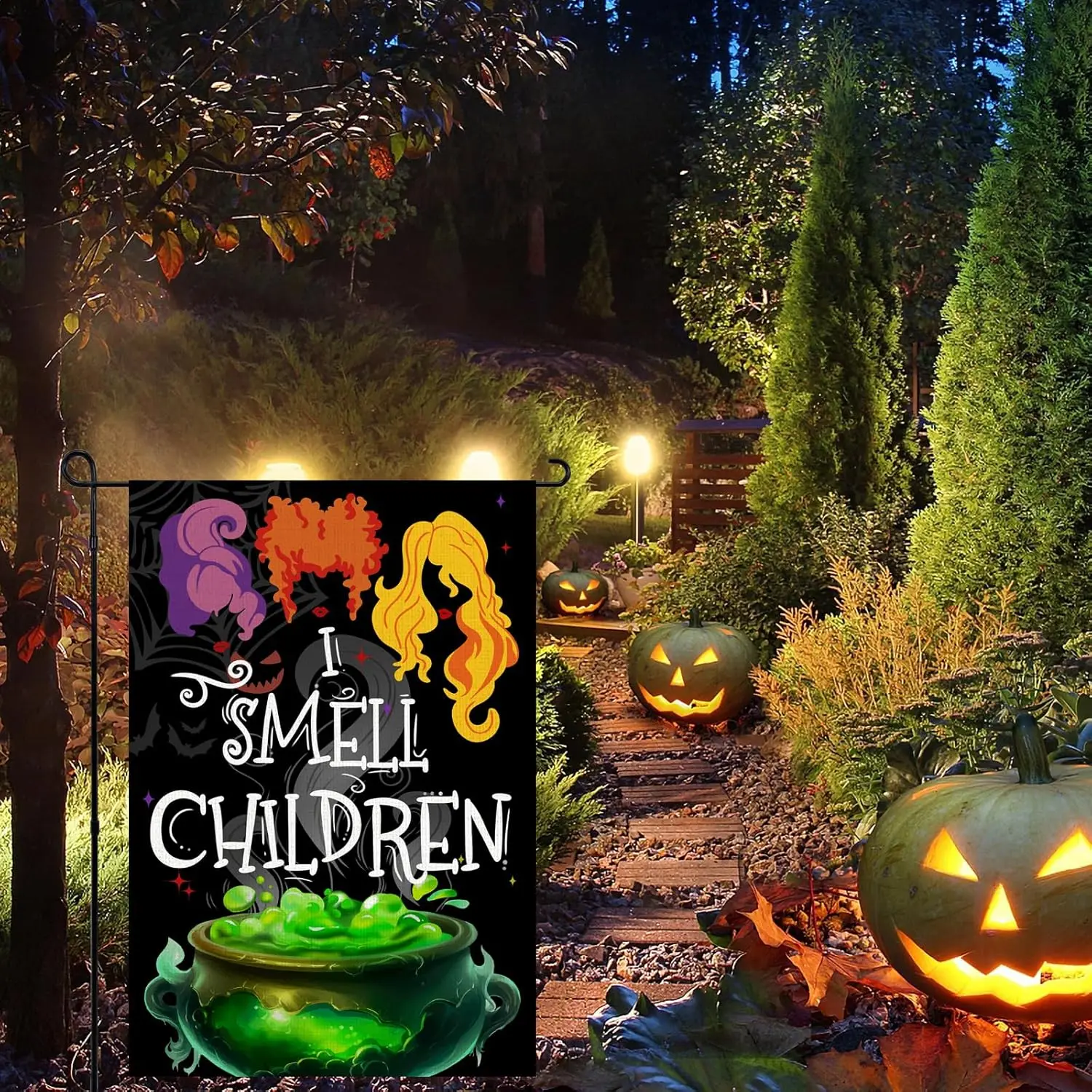 Halloween Garden Flag - I Smell Children Garden Flag, Burlap Witch Yard Flags for Outside,Hocus Pocus Yard Flag 12x18 Double WWP