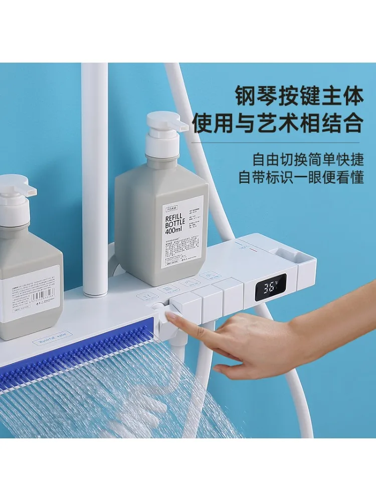 طقم دش ثرموستاتي من النحاس بالكامل مع رذاذ يدوي ورف عريض ودش مضغوط كبير الحجم باللون الأبيض