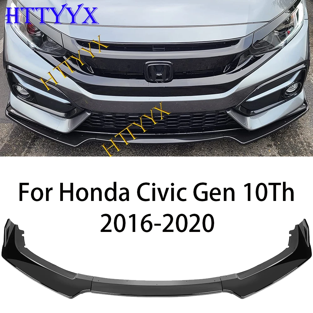 

Gloss Black Car Front Bumper Splitter Lip Diffuser Body Kit Spoiler Guard For Honda Civic Gen 10Th 2016 2017 2018 2019 2020