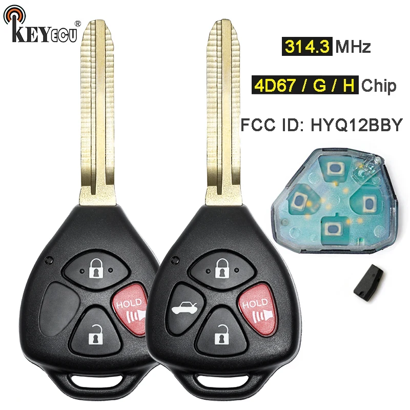 

KEYECU 314,3 МГц 4D67/H/G чип HYQ12BBY Сменный дистанционный брелок для Toyota Rav4 Highlander Camry Yaris 4Runner Scion XB