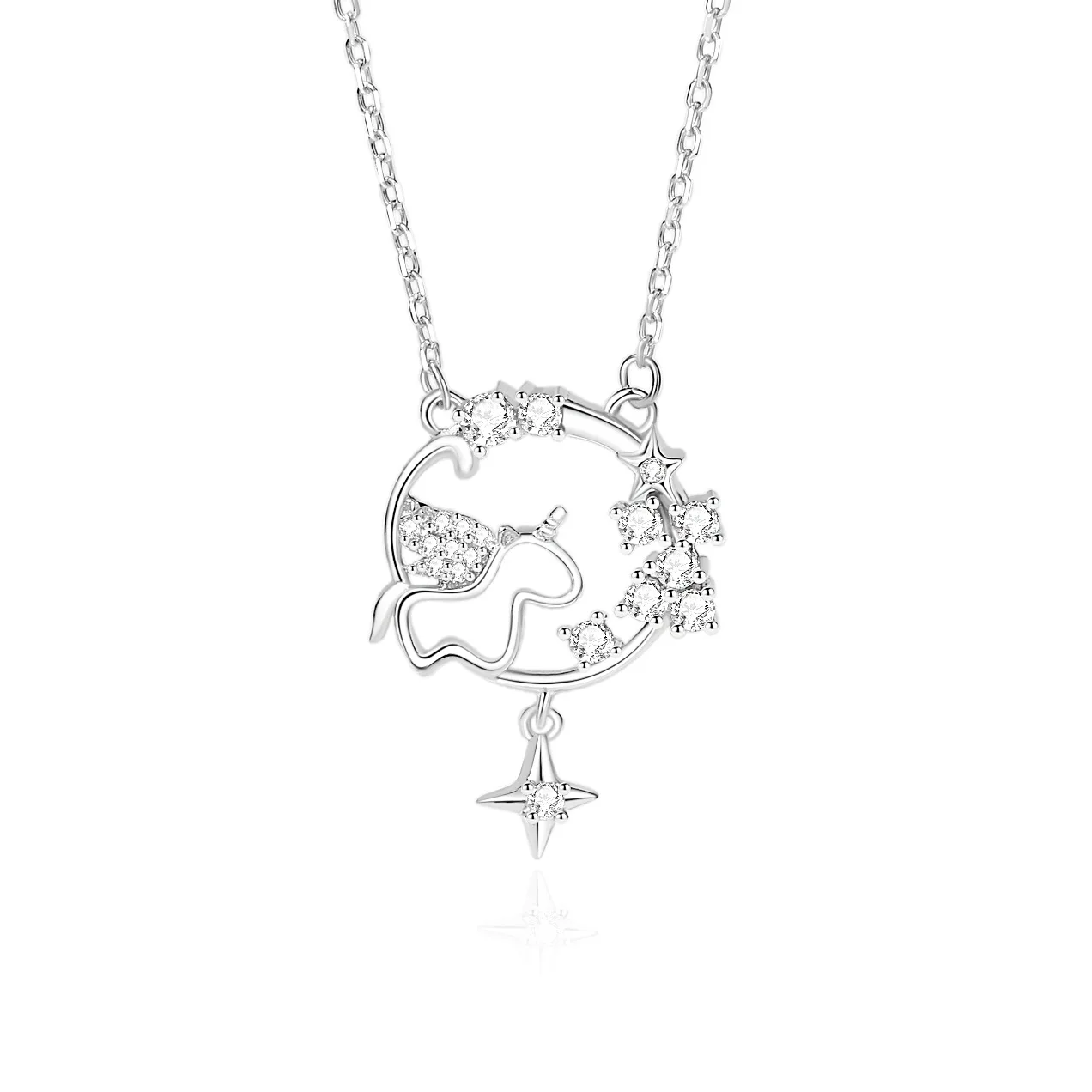 

Original Design S925 Silver Star Necklace Lucky Unicorn Fresh Flower Pattern Clavicle Chain for Women for Valentine's Day Gift