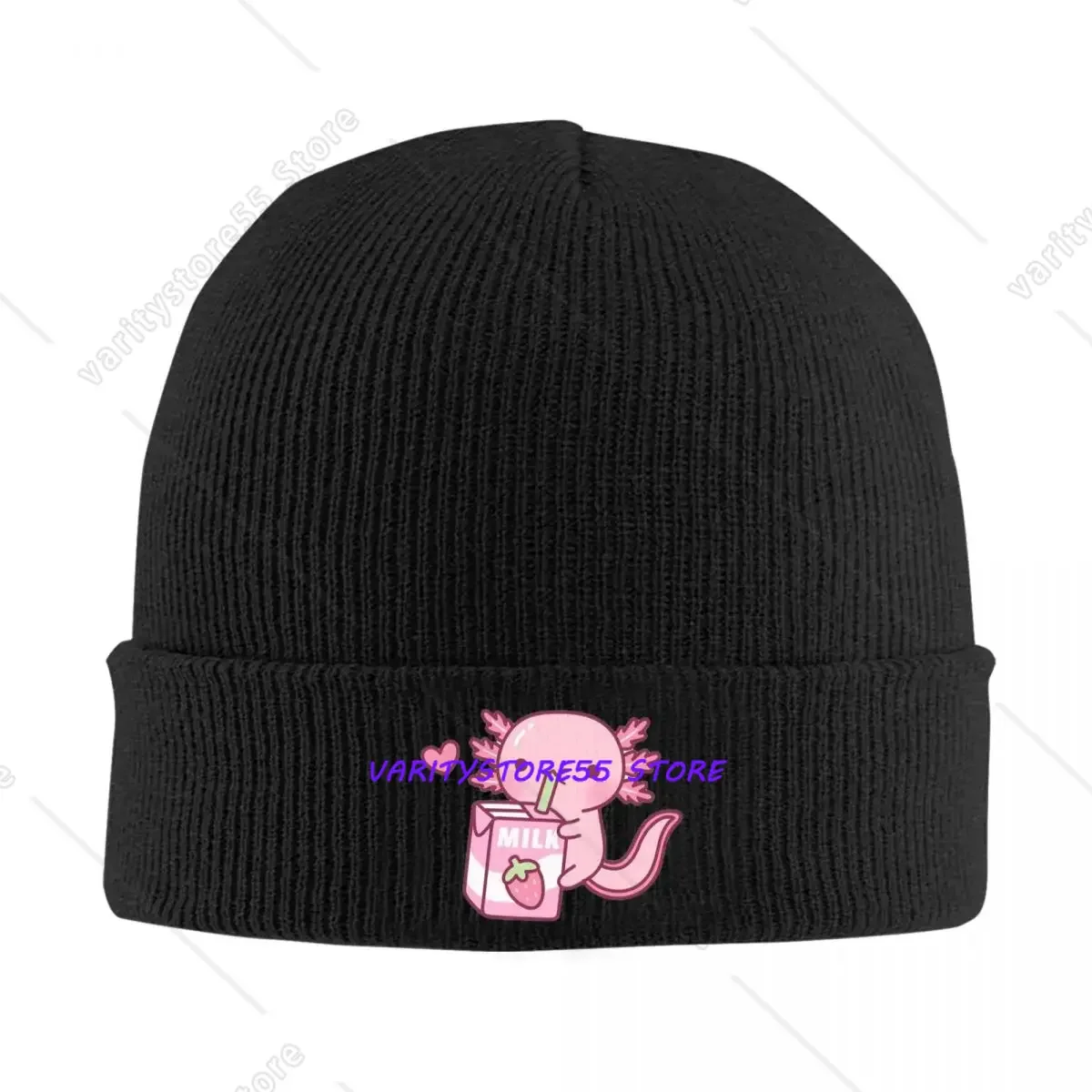 Cute Axolotl Loves Strawberry Milk Doodle Warm Knitted Cap Fashion Bonnet Hat Autumn Winter Outdoor Beanies Hats for Men Women