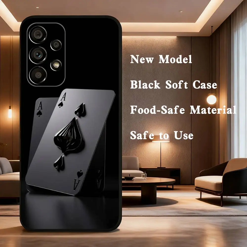 Poker Phone Case For Samsung Galaxy A73,31,32,72,41,53,52,71,22,5G,Note,J7,8,9 Soft Black Cover