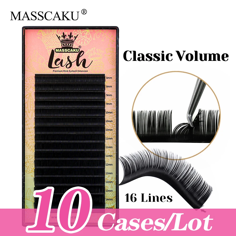 

10cases/lot MASSCAKU Waterproof Korean PBT Fiber Classic Volume Lashes Rapid Grafting Cashmere Regular Eyelashes Easy to Operate