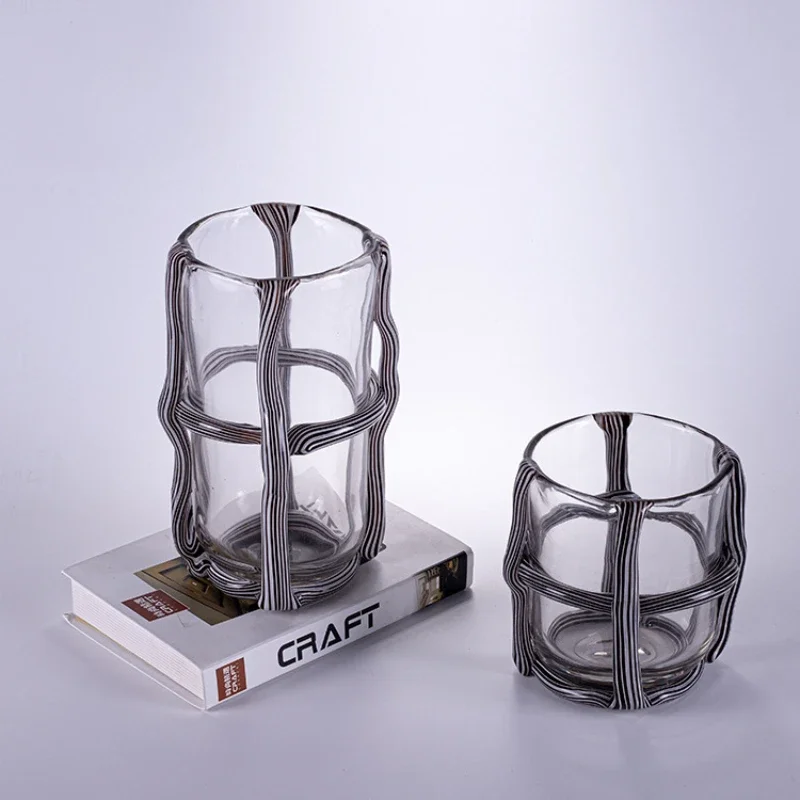 Creative Glass Vase Hollow Stripe Cross Binding Artistic Flower Ware Arrange Flowers Hydroponics Flower Vase Terrarium Home Deco