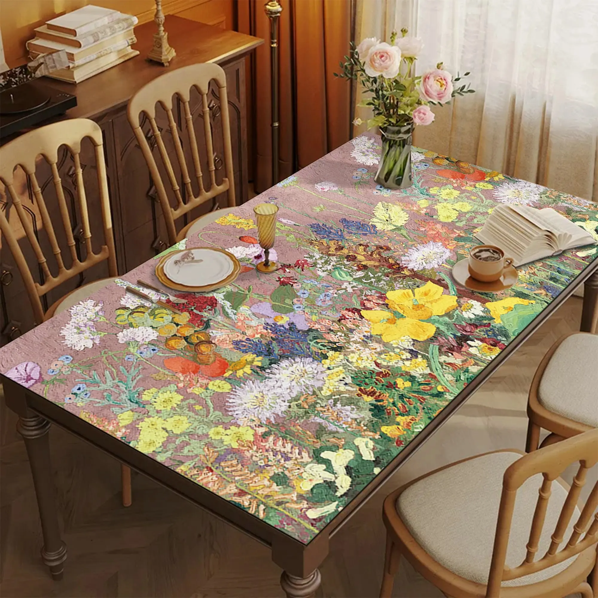 

1 шт., коврик для обеденного стола в стиле ретро, картина маслом, водонепроницаемый, маслостойкий, защитный коврик без стирки, можно свободно разрезать