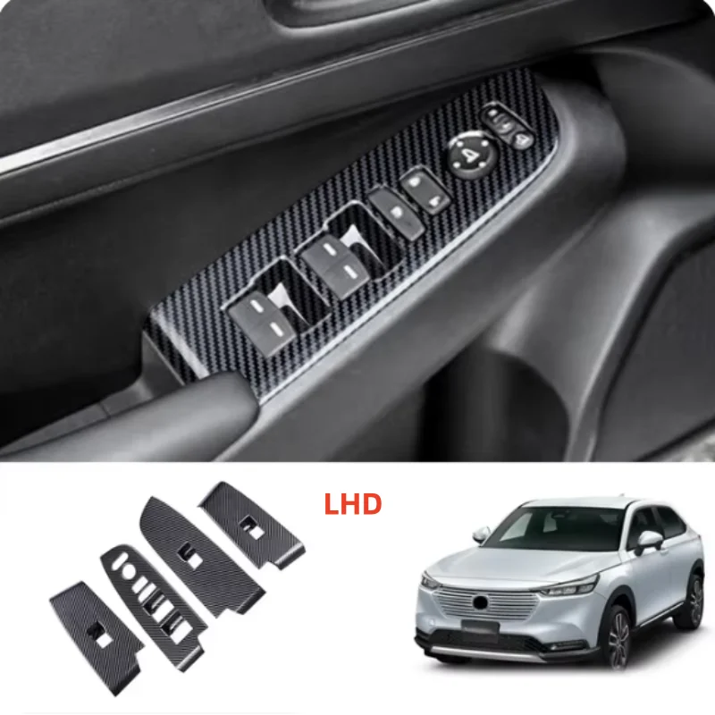 

LHD RHD Carbon Fiber Window Glass Lift Button Trim Switch Cover Door Armrest Panel Sticker for Honda XRV HR-V Vezel 2022-2024
