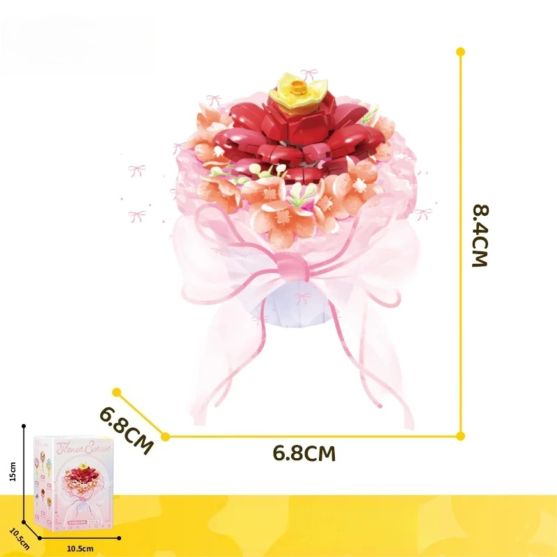 باقة مكعبات بناء حلوة من الزهور الأبدية مصنوعة يدويًا وحلي مجمعة يدويًا ألعاب عصرية نموذج هدية عيد ميلاد