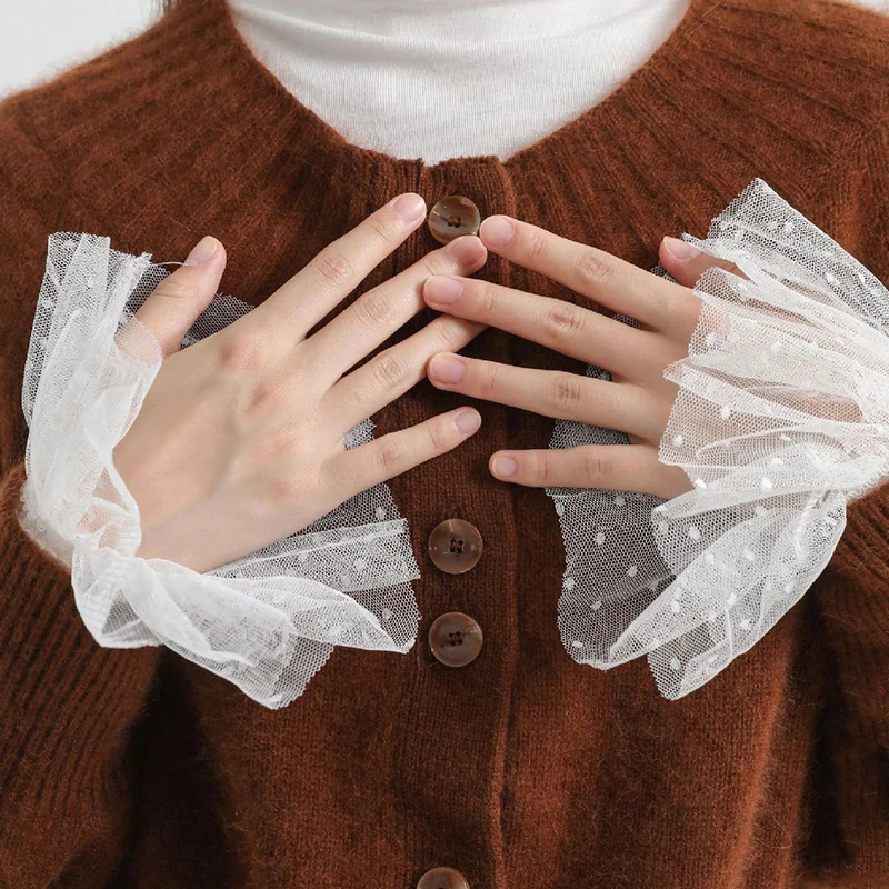 Detachable Cuffs Fake Flared Sleeves Double Layer Lace Pleated Ruched False Cuffs Sweater Blouse Wrist Warmers Fake Sleeve Cuff