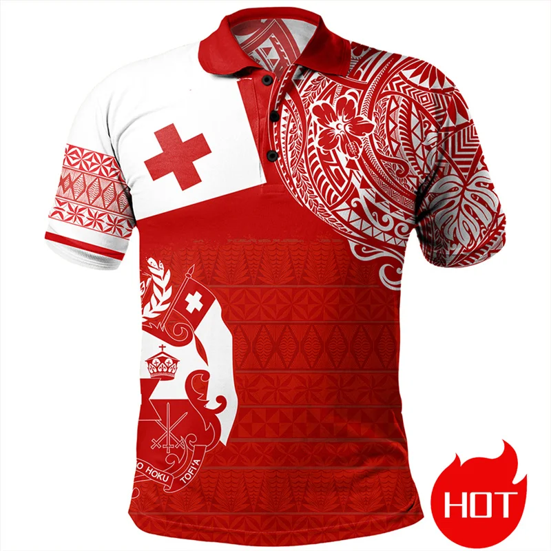 The Kingdom Of Tonga National Flag 3D Printed Polo Shirt Tonga Coat Of Arms Graphic Polo Shirts Women Polos Polo T Shirt For Men
