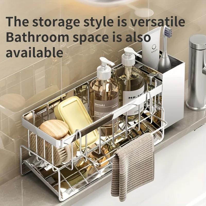 

Stainless Steel Sink Organizer with Drainage Tray - Rust-Resistant Kitchen Storage for Sponges & Soap.