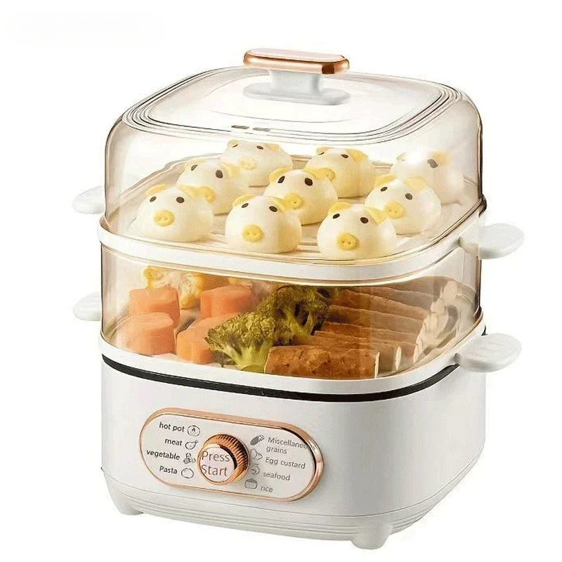 

Steamer Electric Steam Pot Cooking Steaming Home 2-layer Transparent Food Dumplings Household Pan Warmer Multicooker 110V/220V