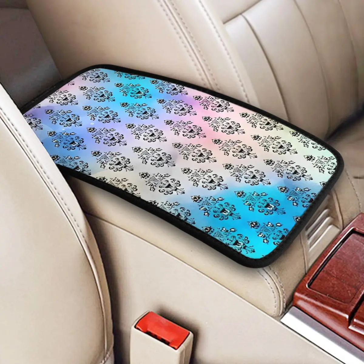 Haunted Mansion Plaid Center Console Cover Pad for Cars Halloween Car Decor Accessories Armrest Cover Mat