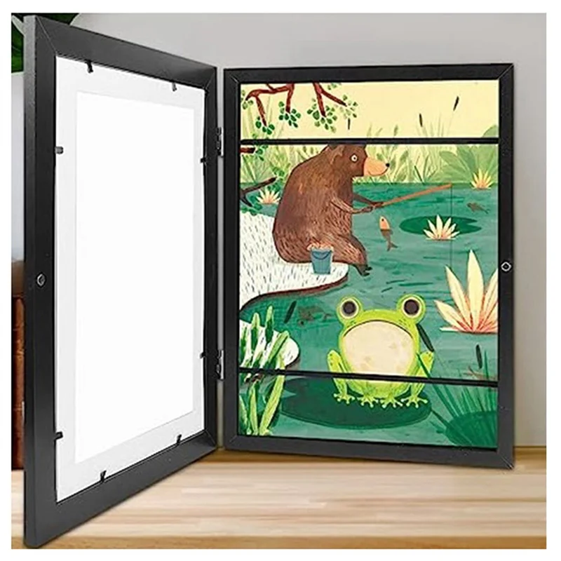 ABNQ Open Frames for Children's Drawings, Fillable Art Frames for Children, Max A4 Art Frames, Black, Pack of 2