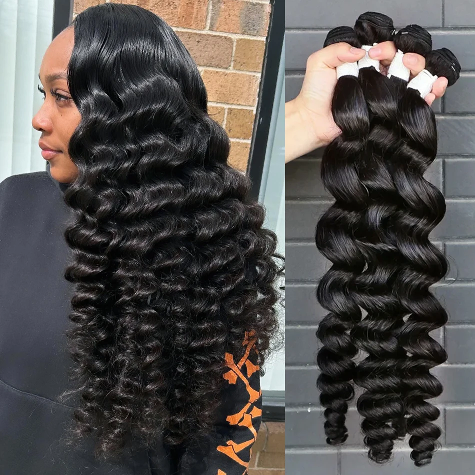 Frolo Loose Wave Human Hair Bundles Human Brazilian Hair 28 32 40 Inch Curly Bundles 1 3 4 Bundles Human Hair Extensions
