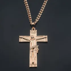 Fashion Jewelry Men Women 585 Rose Gold Color Smart Cross Pendant Link 50cm Necklace Chains