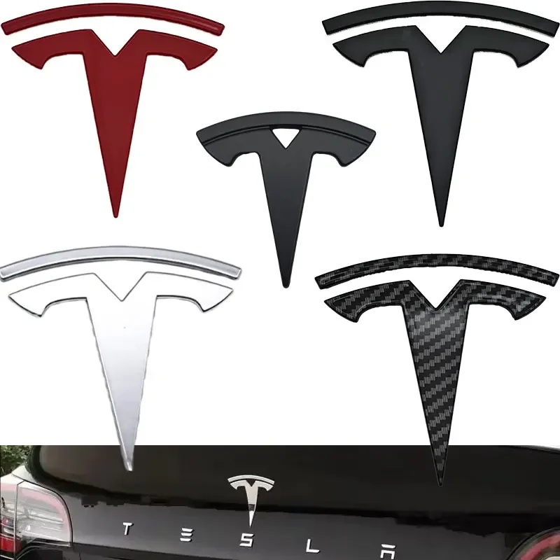 3D ABS Car Steering Wheel Logo Sticker Front Head Hood Emblem Rear Trunk Badge For Tesla Model Y Replacement Decals Accessories