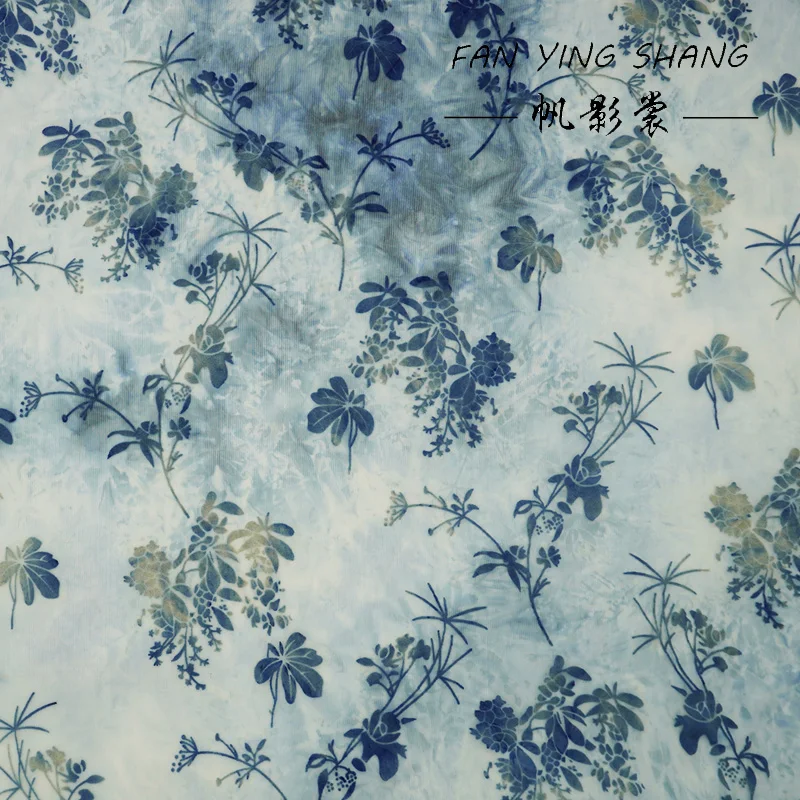 2025 الأزرق التعادل صبغ شبكة مرنة يتدفقون النسيج ل شيونغسام Telas Para Costura Tissus Couture ткан القماش Tecido لتقوم بها بنفسك