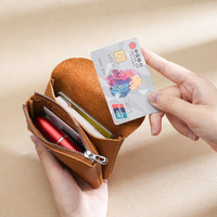 Solid Color Genuine Leather Coin Purse Vintage Small Wallet Coin Pouch for Women Men Mini Wallet Credit Card Holder Earphone Bag