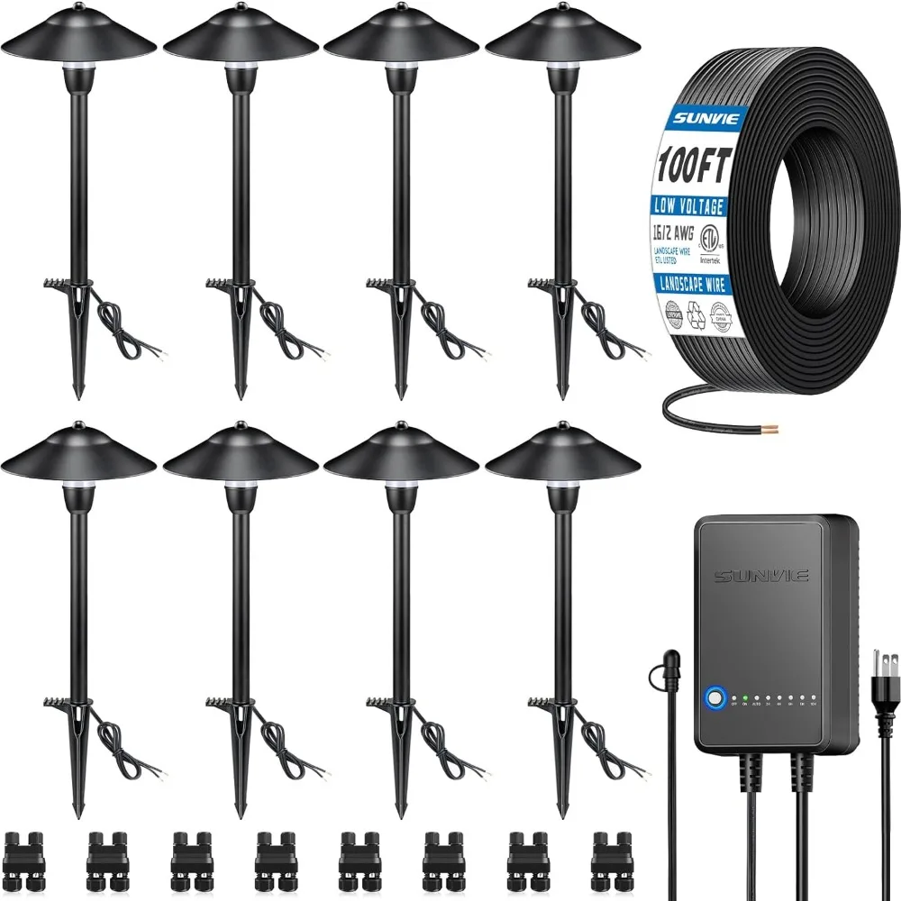 

All-in-One LED Pathway Lighting Kit, 8-Pack Low Voltage Landscape Lights with Transformer and 100FT 16/2 AWG Wire