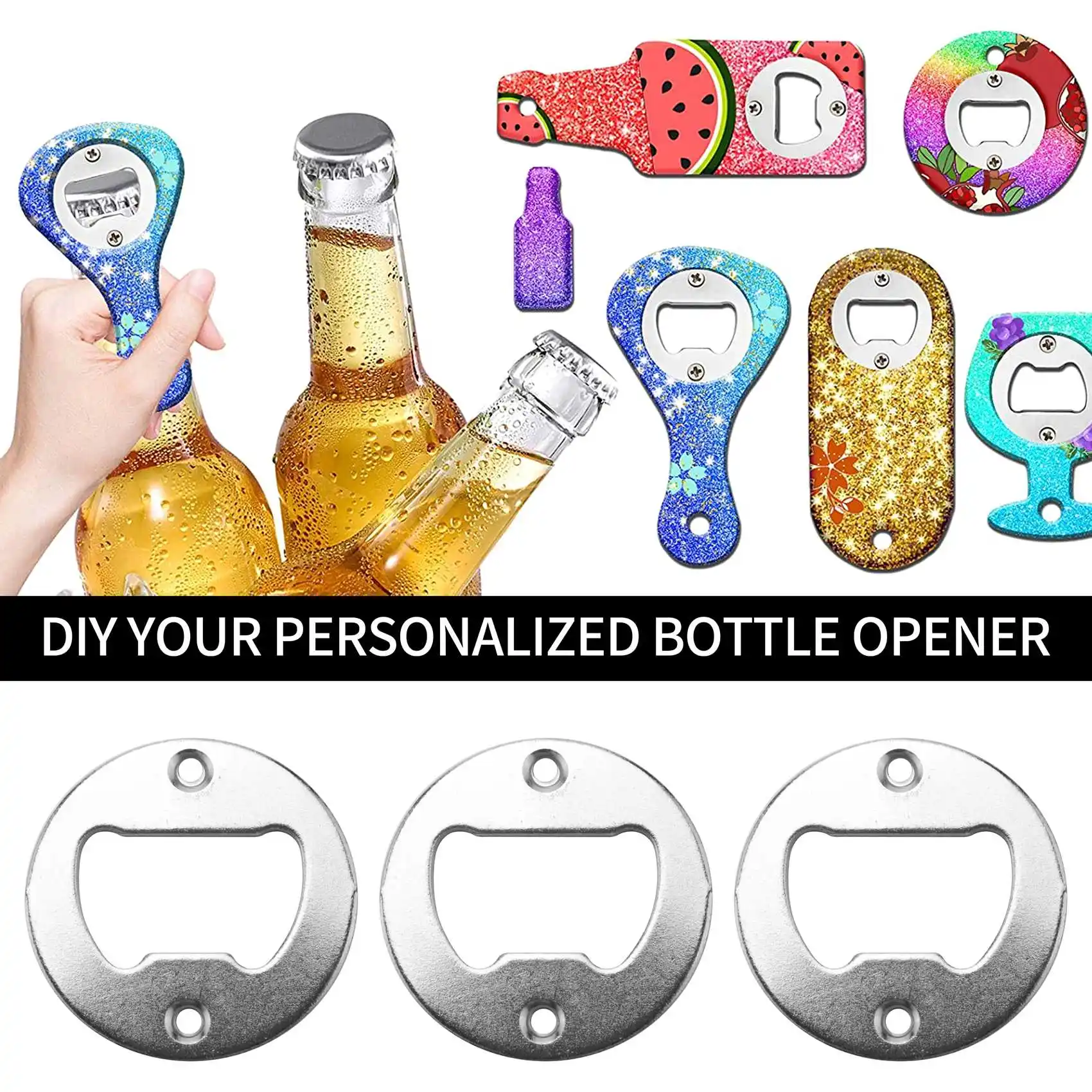 Bottle Opener Insert Kit,20 Set Round Inset Bottle Opener Kit for DIY Keychain Beer Spanner Jar Bottle Opener Corkscrew