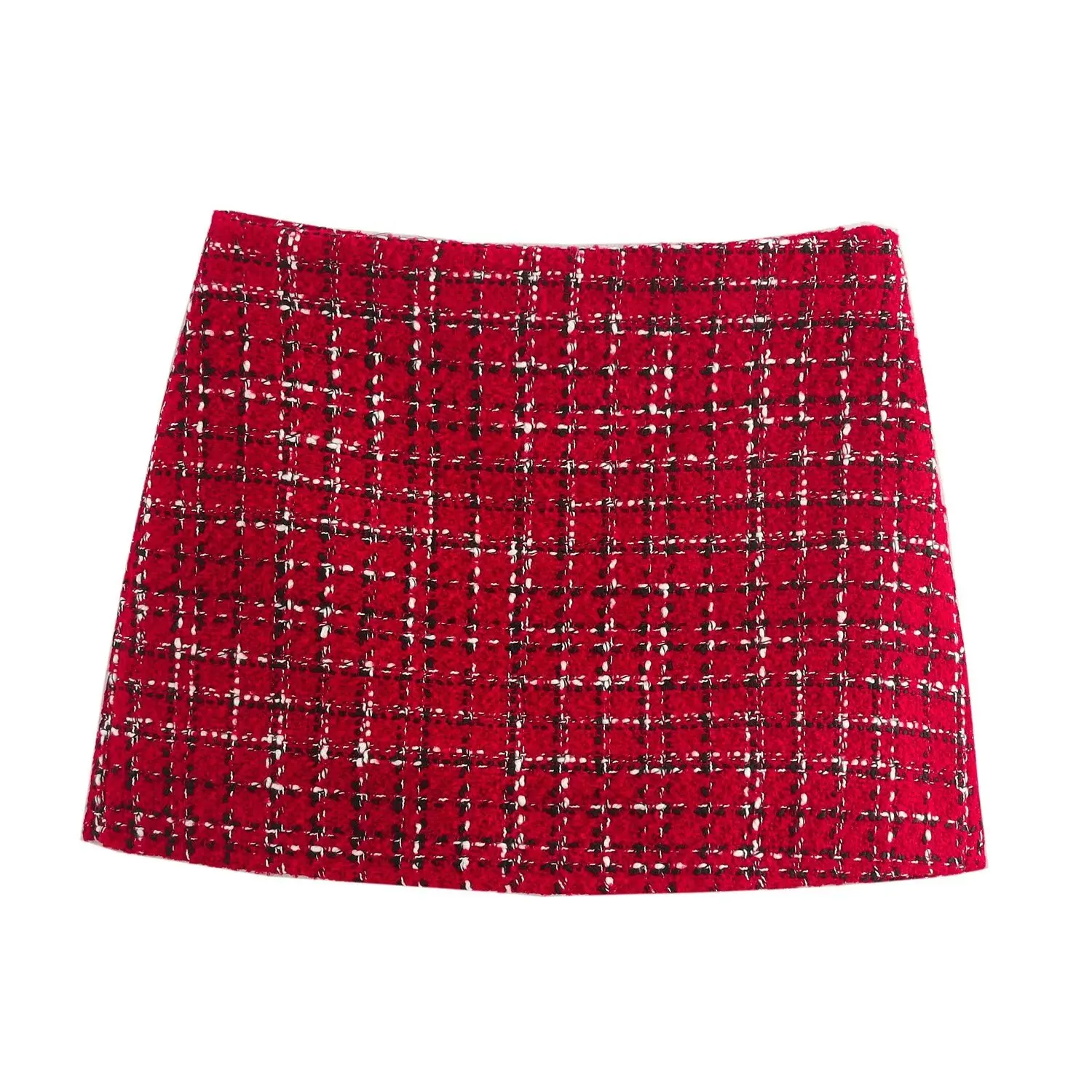 HH TRAF 2024 Woman High Waist Casual Shorts Summer Women Red Plaid Side Zipper Design Slim Mini Culottes Streetwear Mujer