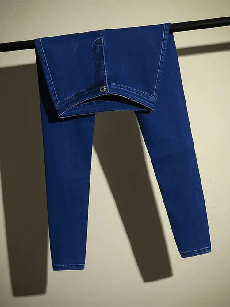 Skinny calça jeans stretch de cintura alta para mulheres, casual vintage jeans slim, moda coreana, streetwear com comprimento do tornozelo, nova