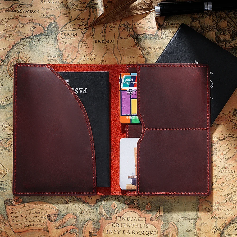 New Arrivals Genuine Crazy Horse Leather Passport Cover Solid Credit ID Card Case Holder Business Unisex Travel Wallet