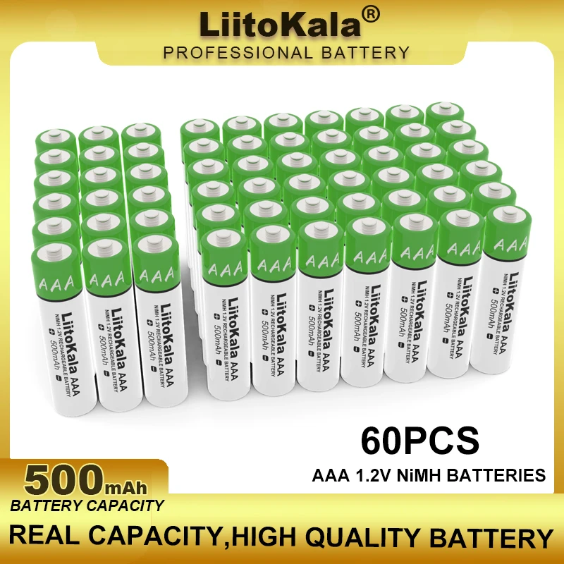 60PCS LiitoKala Original AAA NiMH 1.2V Rechargeable Battery 500mAh For Flashlight, Toys