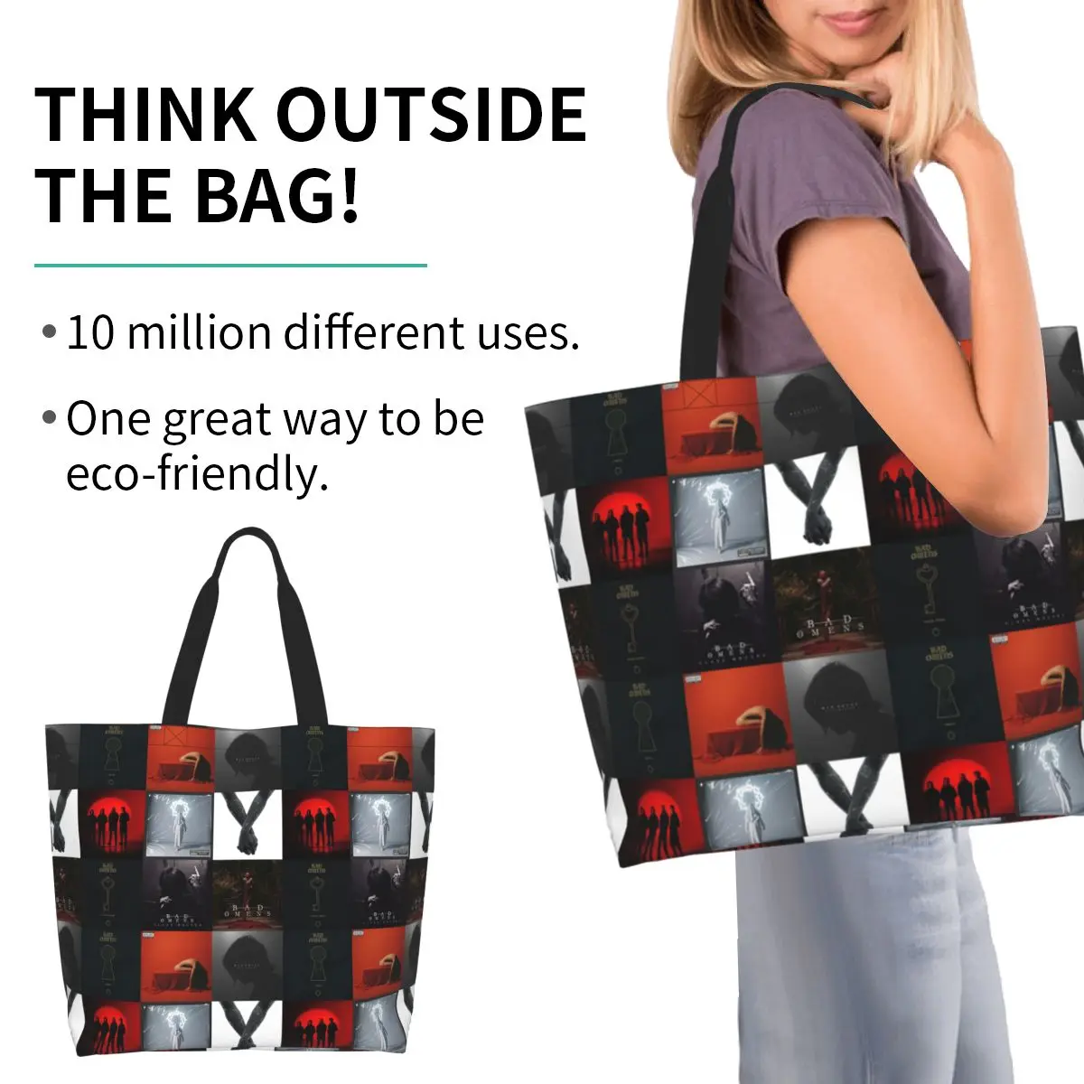 Bad Omens All Albums Popular Singles And Members Shopping Tote Bag Canvas Shoulder Bags Shopper Grocery Handbag for Women