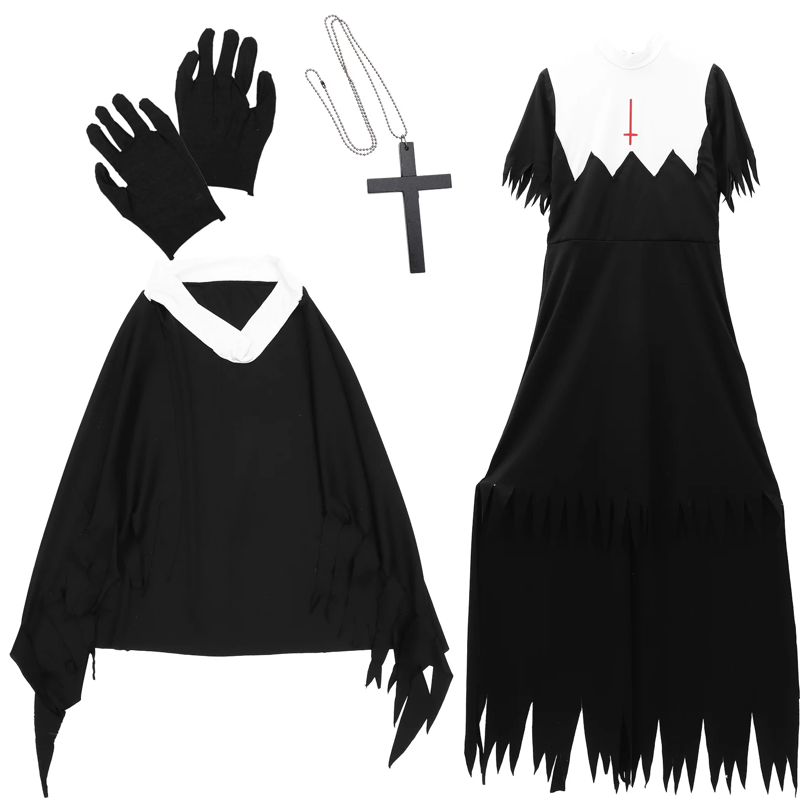 

1Pcs Halloween Nun Costume Adult Scary Party Uniform Dress Up Outfit for Women Festival Durable Halloween Costume